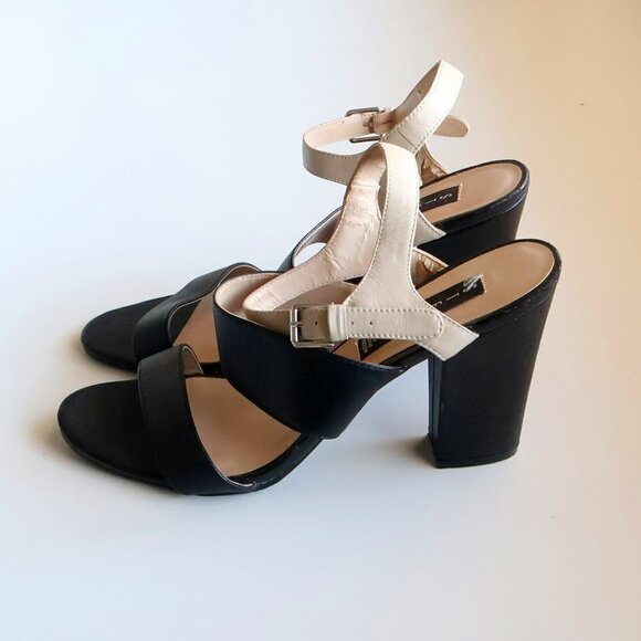 Steve Madden Carisa Black & Nude Slingback Open Toe Sturdy Heel Sandals Shoes 10 - Picture 7 of 13